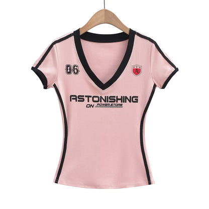 Variant image for Kvinnors V-ringad T-shirt Trendigt Tryck Bomull-1