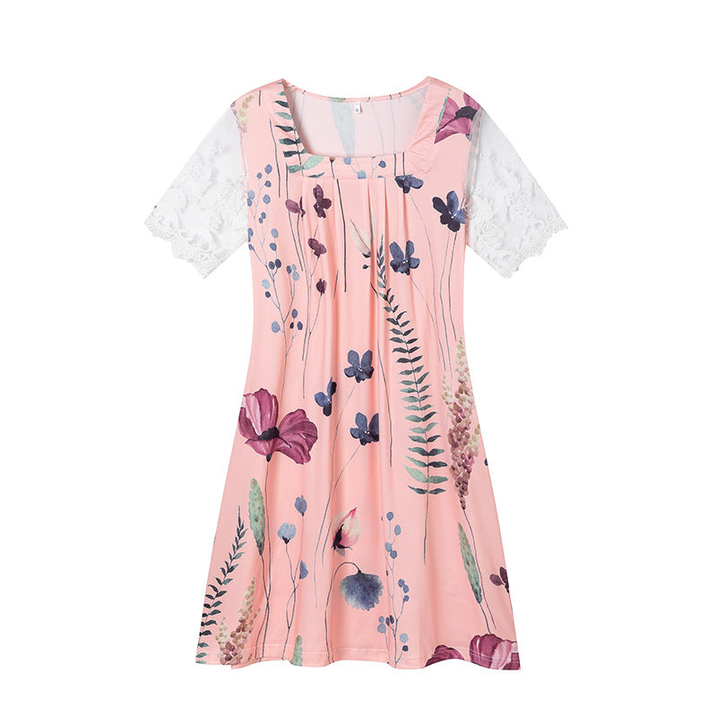 Damklänning A-linjeformad Midi Blommönster Polyester Elegant-6