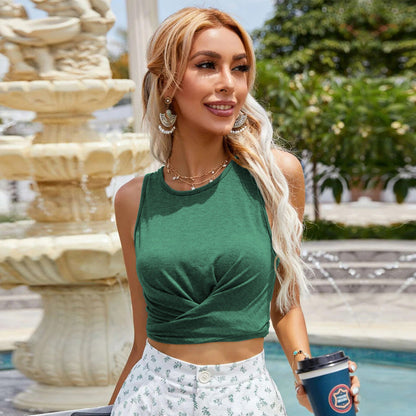 Dam T-shirt med Bindande Duschärmar Bomullsblandning-1