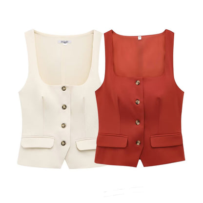 Dam Cardigan Fyrkantiga Ärmar Polyester med Knappdetaljer-2