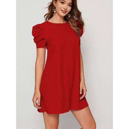 Kvinna A-Line Klänning Puffärmar Polyester-2