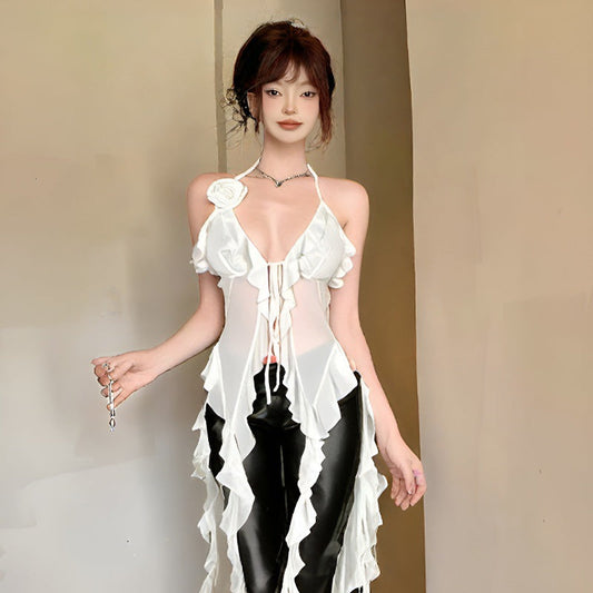 Dam Halterneck Top Transparent Mesh Slim Fit-1