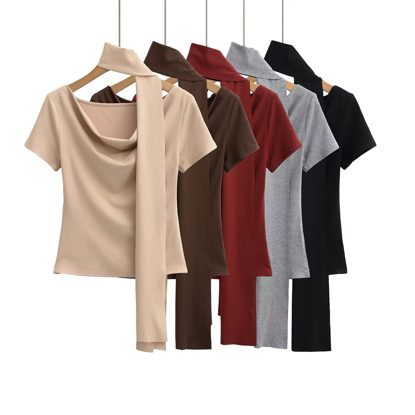 Dam Topp Draperad med Halsduk Mjuk Stretchblandning-2