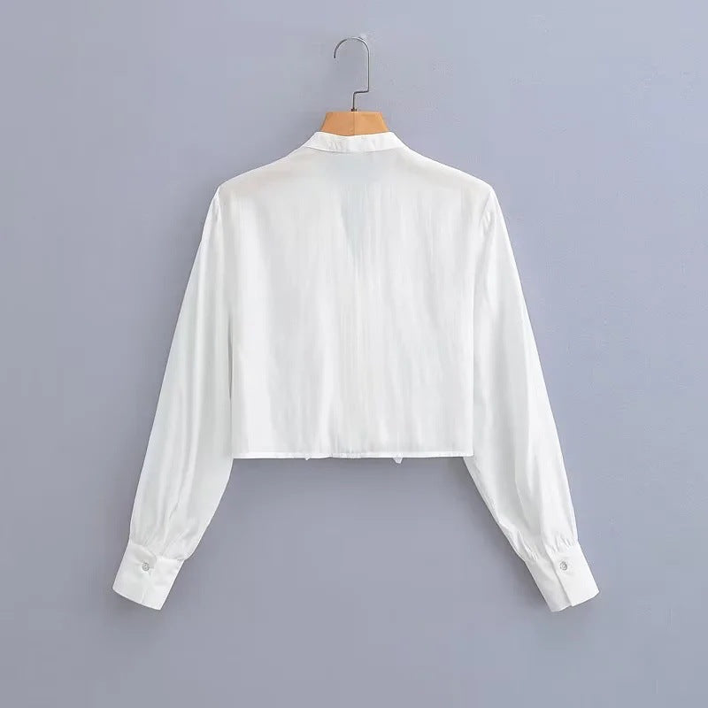 Dam Blus med Rüsch Detaljer och Klassisk Krage i Andningsbart Tyg-2