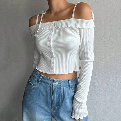 Dam Off Shoulder Topp med Rüsch Detaljer i Mjuk Tyg-3