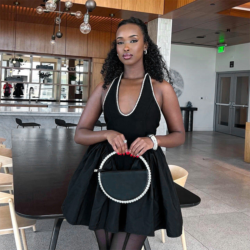 Kvinnors Ärmlös Klänning Djup V-Ringning Rufsad Högkvalitativt Material 5