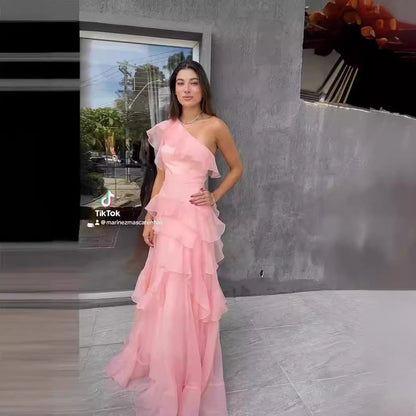 Kvinnors Lång Klänning Asymmetrisk Crepe-6