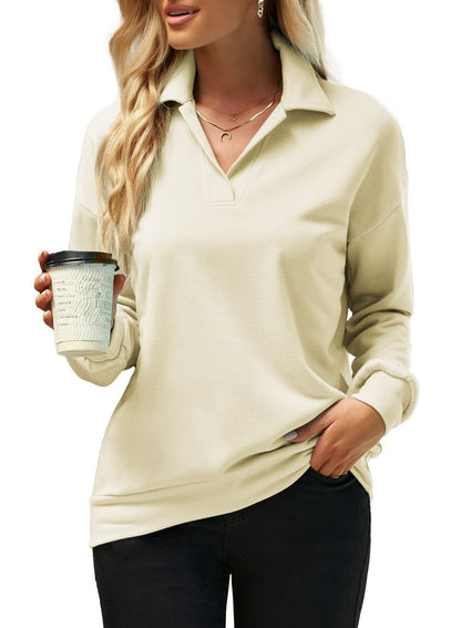 Variant image for Dam Sweatshirt Långärmad V-ringad Polyester Tjocktröja för Avslappnad Stil-2