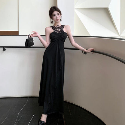 Dam Maxiklänning Stropplös Halter Polyester Elegant Öppen Bak-5