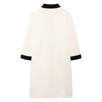 Dam Skjortklänning A-Line med Elegant Krage och Praktiska Väskor, 3/4 Ärmar, Andningsbart Material 4