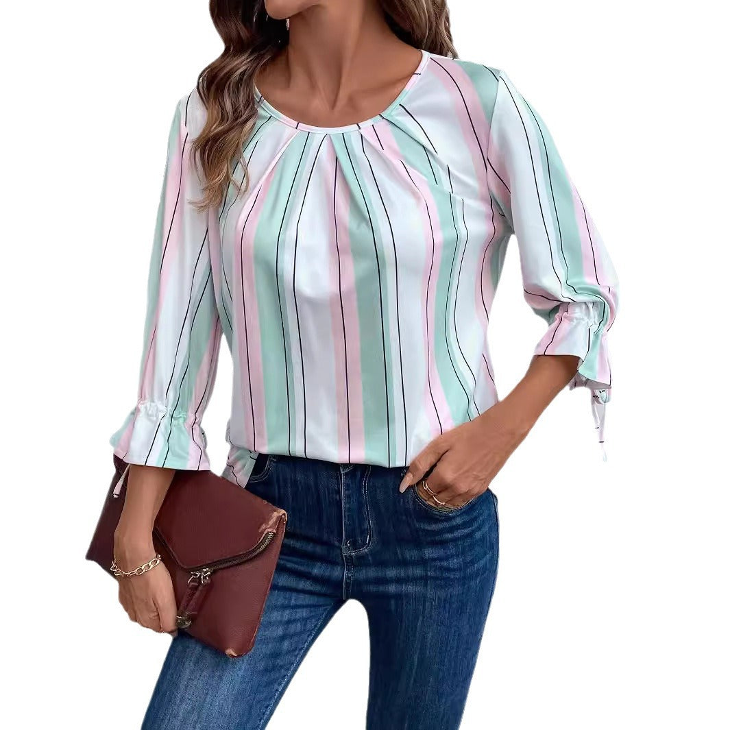 Dam T-shirt Randig 3/4 Ärmar Polyester 6