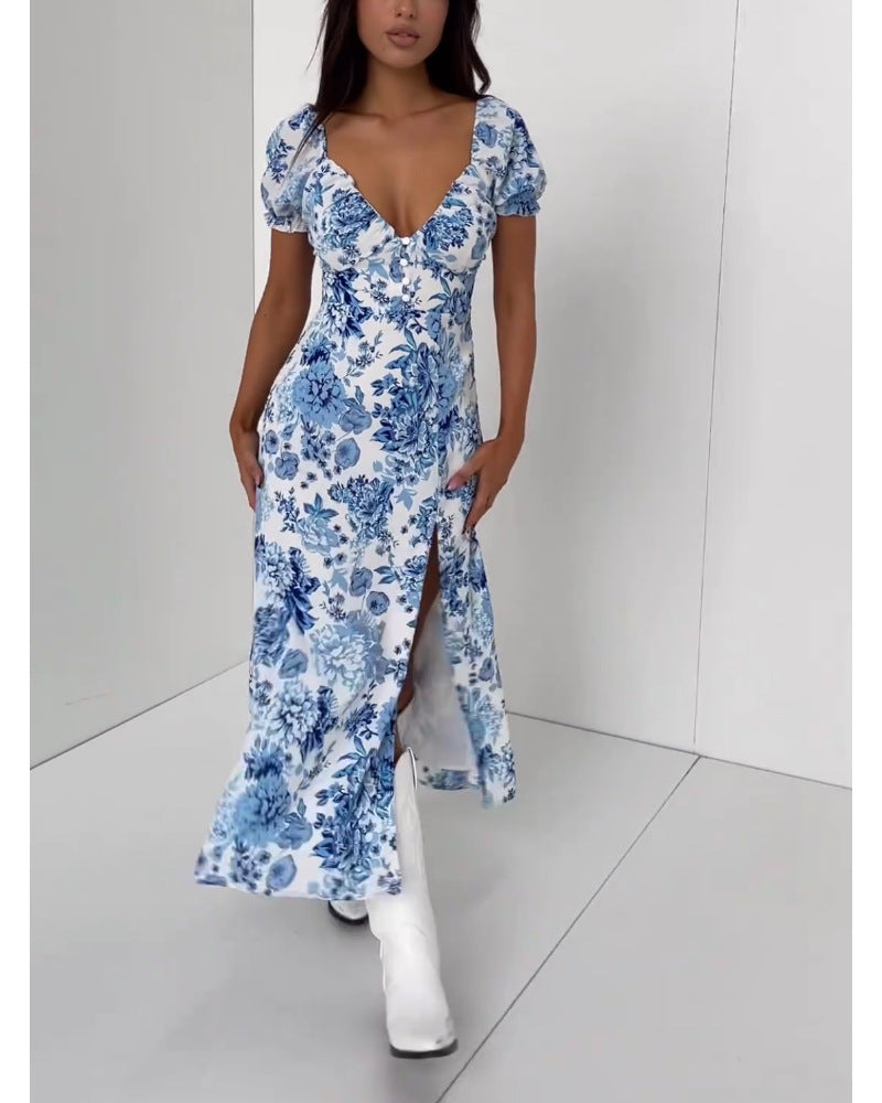 Fina Dam Klänningar Slim-Fit Midi Viskos med Slits och Rüsche-4