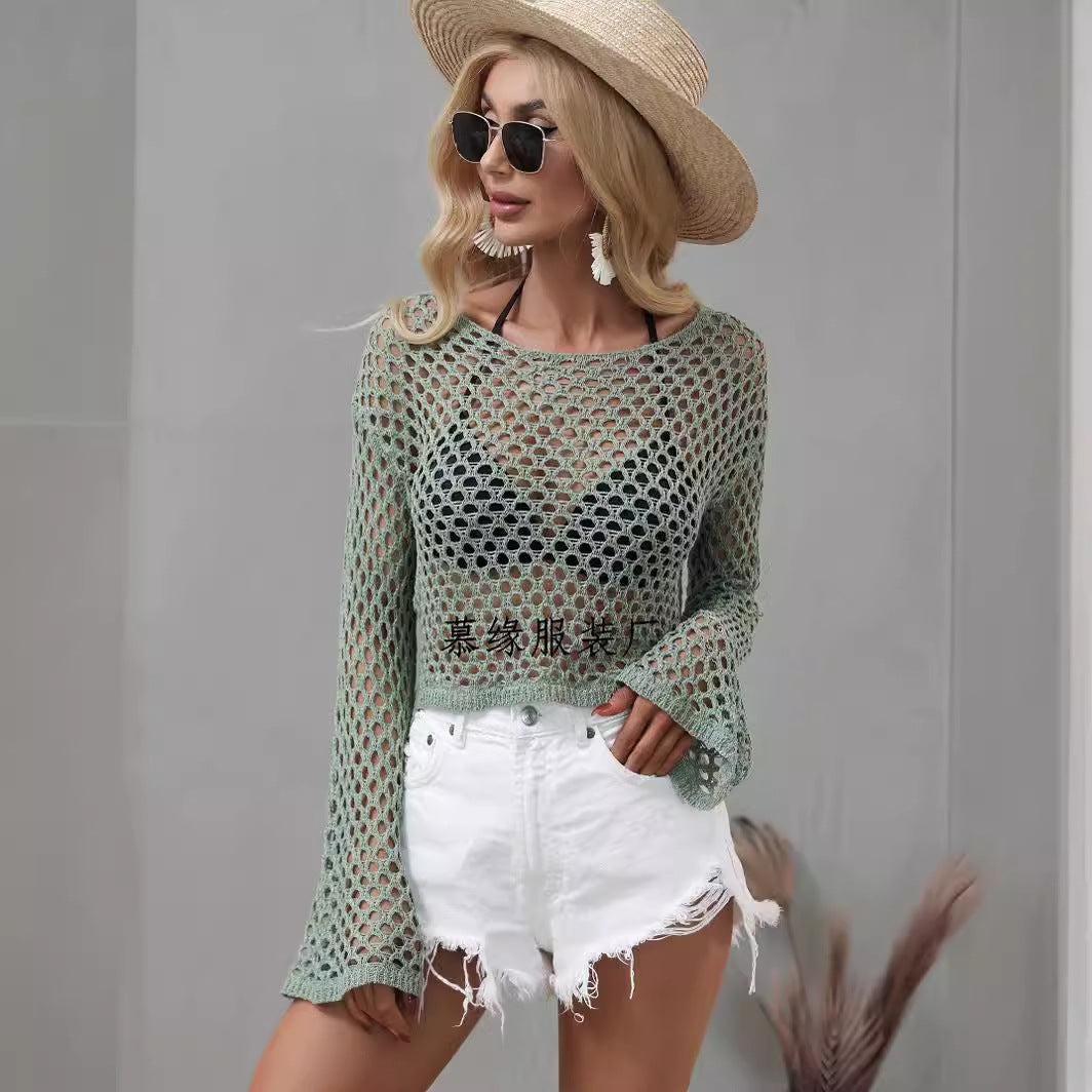 Damen-Strickpullover, mit ausgestellten Ärmeln und rundem Ausschnitt aus Acryl-2