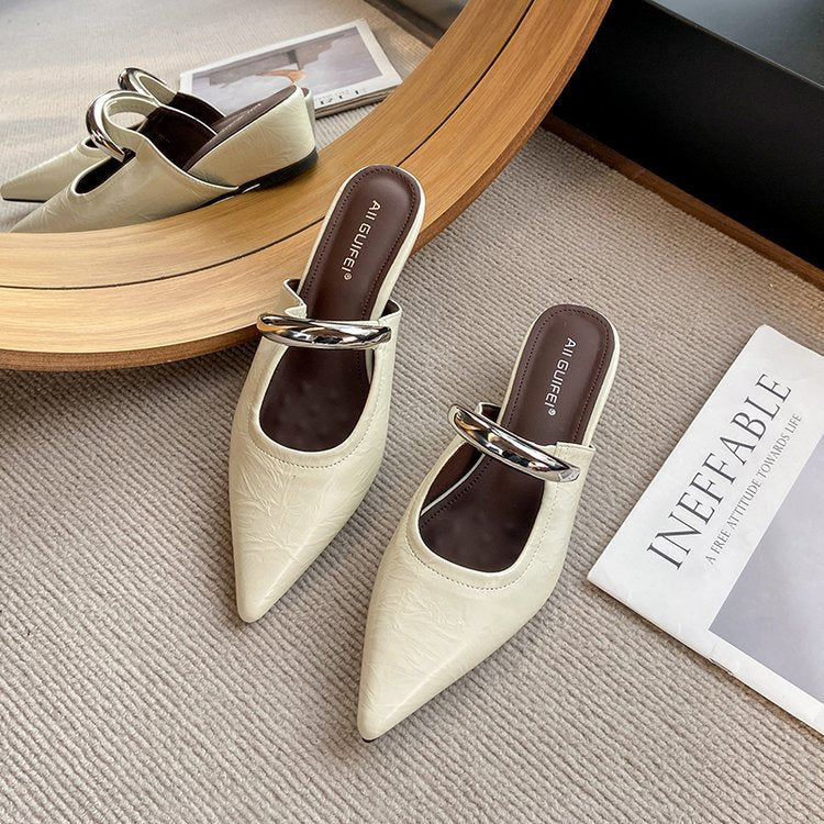 Kvinnor Slingback Skor Spetsig Tå Syntetiskt Material med Kedjedetalj-3