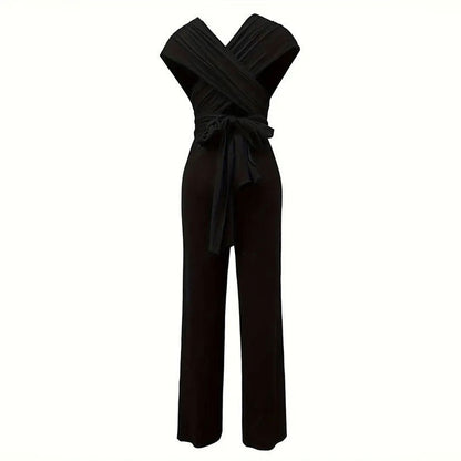 Elegant Dam Jumpsuit med V-ringad Slingrande Topp och Breda Ben – Andningsbart Tyg för Bröllop och Fester 5