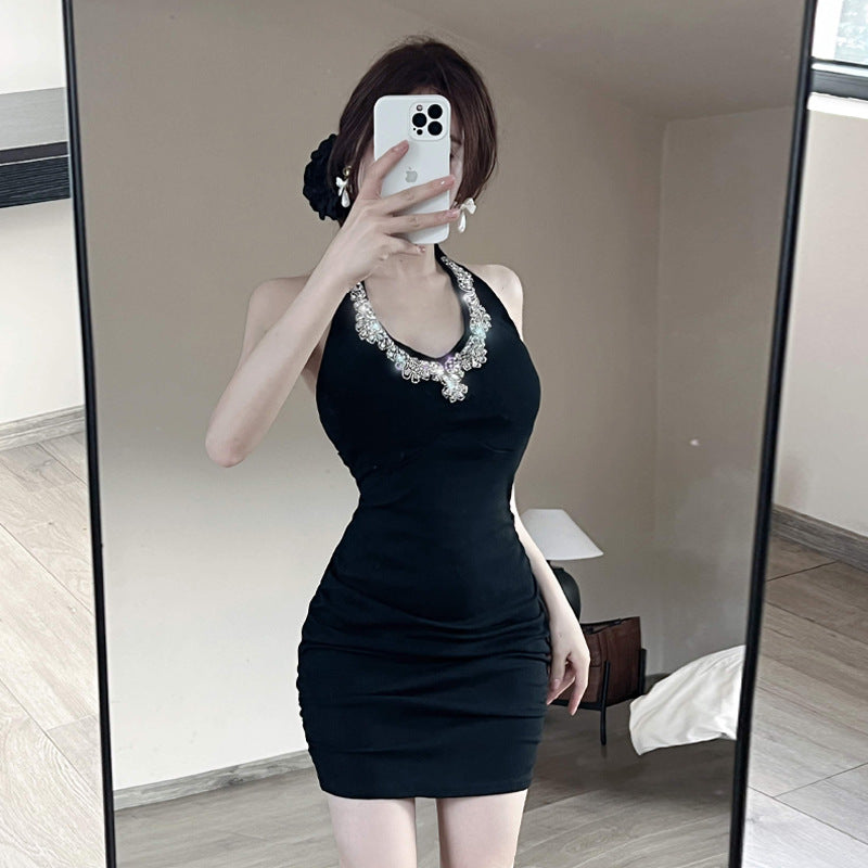 Kvinnors Bodycon Klänning Halterneck med Strass Polyester Elastan-2