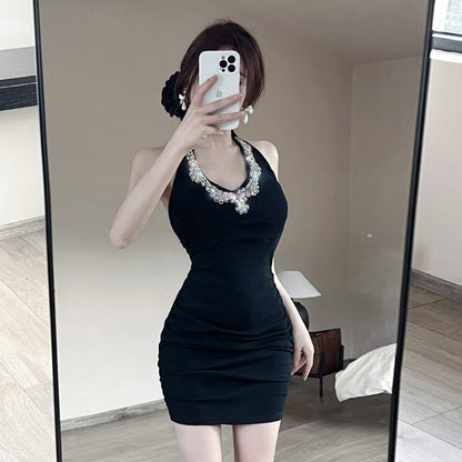 Kvinnors Bodycon Klänning Halterneck med Strass Polyester Elastan-2