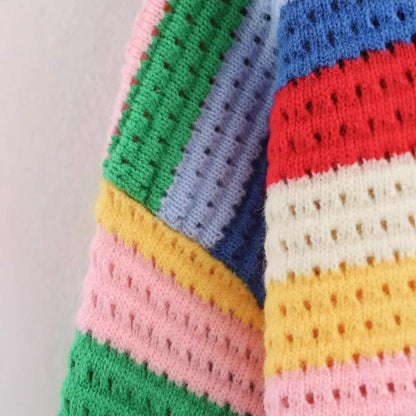 Stickad Tröja Dam Randig Med Fransar i Mjuk Akryl 3