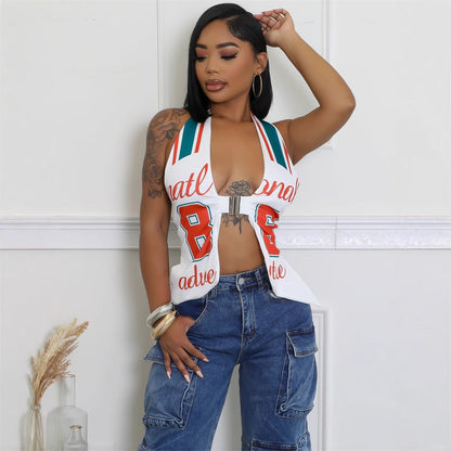 Dam Crop Top Streetwear Polyester Spandex Metallisk Finish-2