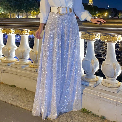 Dam Byxor V-neck Paljetter Lång Kompositmaterial-5