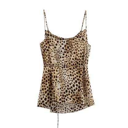 Dam Kamisol Topp och Långa Byxor Satin Djurtryck för Sommarkläder-3