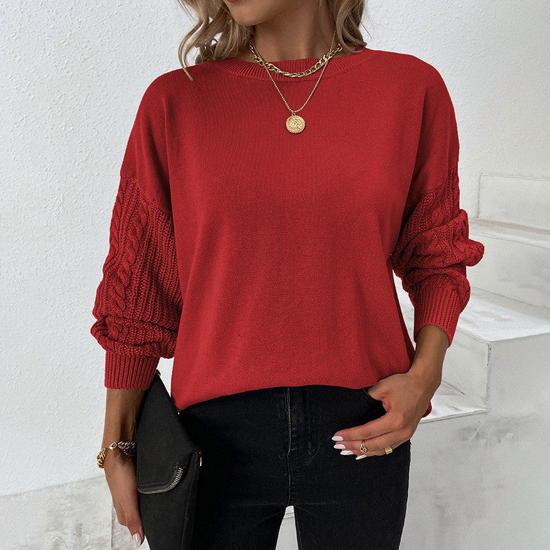 Stickad Dam Tröja med Lantern Sleeve Akryl och Polyester-5