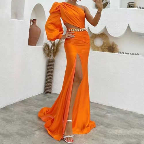 Kvinnors Långärmad Klänning Asymmetrisk Design Rak Ull-1