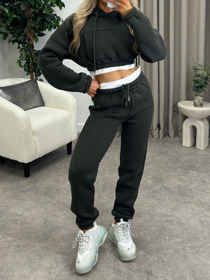 Dam Fritidsdräkt Färgblockerad Hoodie Polyester Avslappnad-5