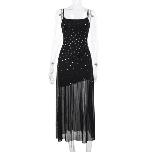 Maxiklänning Dam Transparent Design med Strass Polyester Spandex 1