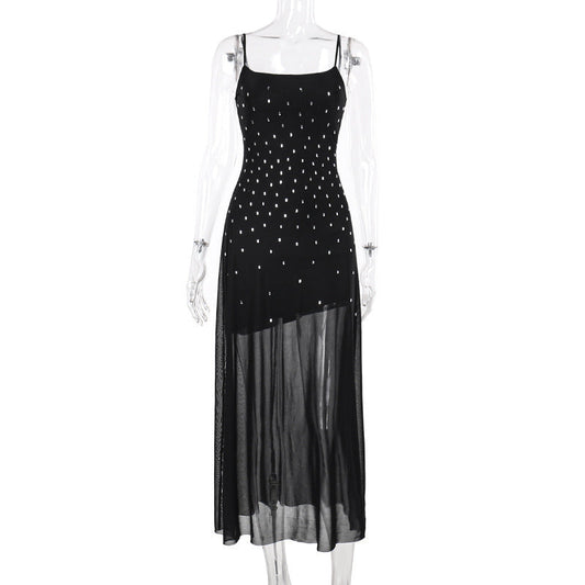 Maxiklänning Dam Transparent Design med Strass Polyester Spandex 1