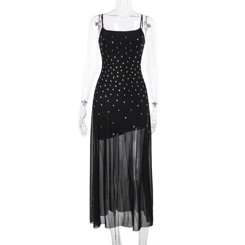 Maxiklänning Dam Transparent Design med Strass Polyester Spandex 7
