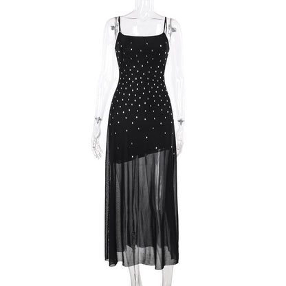 Maxiklänning Dam Transparent Design med Strass Polyester Spandex 7