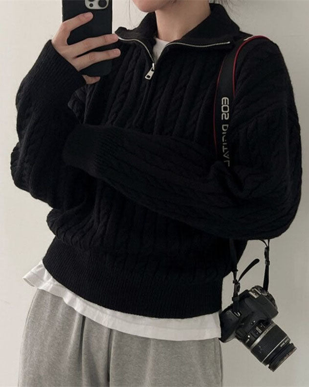 Dam Turtleneck Tröja Vintage Stil med Blixtlås 100% Akryl 9