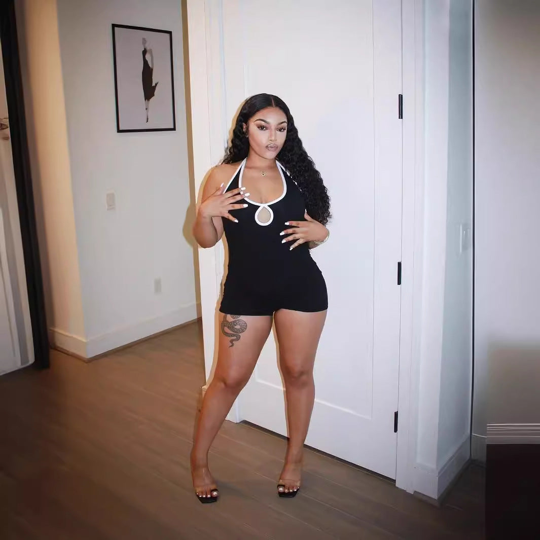 Dam Jumpsuit Öppen Rygg Spandex Ärmlös Snäv Passform-4