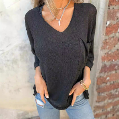 Dam Tröja Långärmad V-Hals Bomull-3