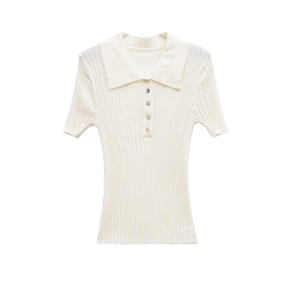 Kvinnors Polo Skjorta Ribbad Mjuk Tyg med Klassisk Krage 3