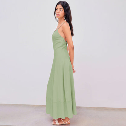 A-linjeformad Klänning för Kvinna med V-hals – Ärmlös Polyester, Medellängd, Smal Passform, Perfekt för Sommarfester 4