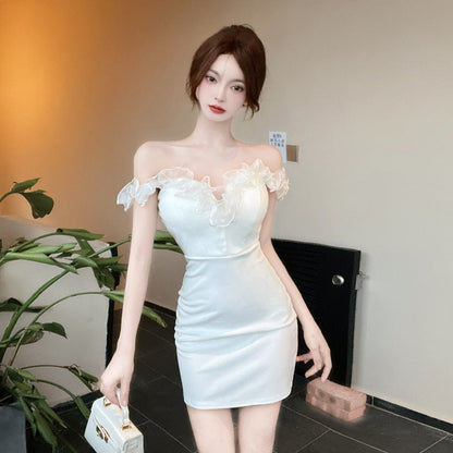 Kvinnors Bodycon Klänning Axelfri Mini Polyester Elastan 5