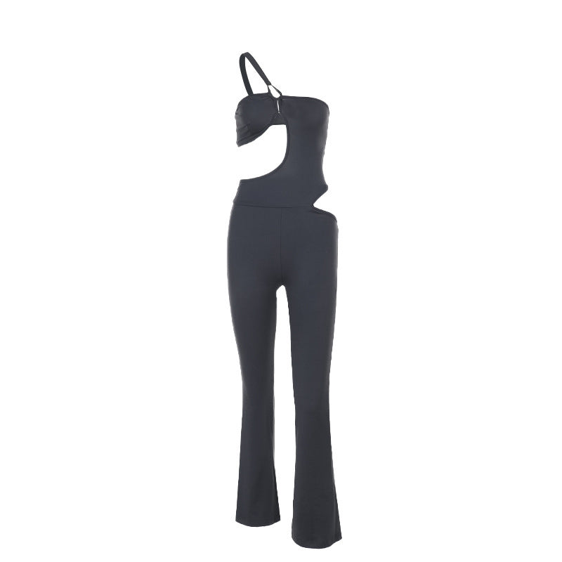 Kvinnors Enstycksoverall Asymmetrisk Design Stretchigt Material 6