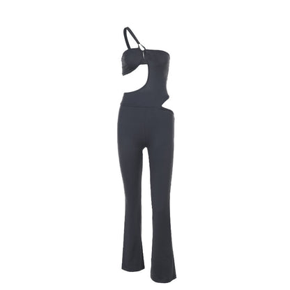 Kvinnors Enstycksoverall Asymmetrisk Design Stretchigt Material 6
