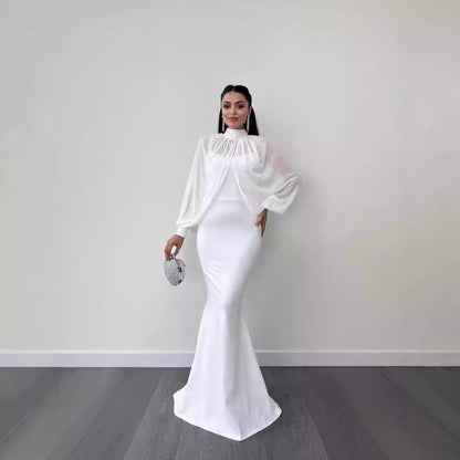 Kvinnors Fishtail Klänning Slim-Fit Polyester med Långa Ärmar-2