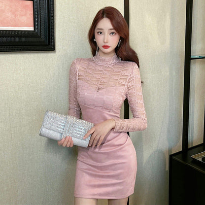 Kvinnors Bodycon Klänning Slim Fit Patchwork Polyester Elastan-4