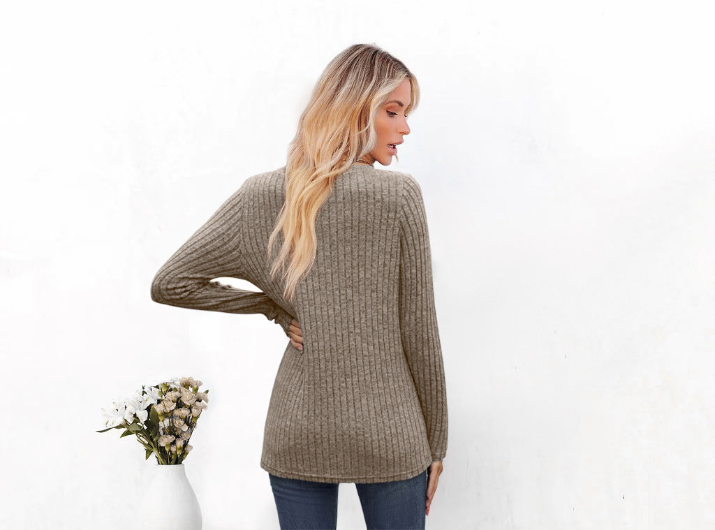 Kvinnors T-shirt V-ringning Lös Passform Bomull-5