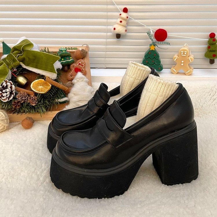 Kvinnliga Chunky Loafers Hög Blockhäl Syntetmaterial 5
