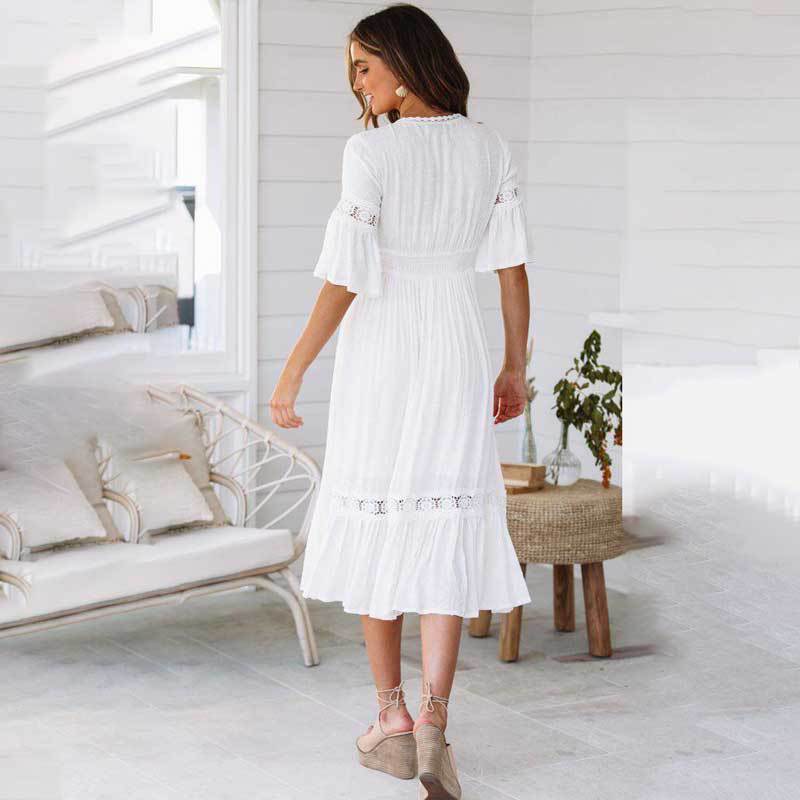 Dam Klänning Lång Tre Fjärdedel Ärmar Polyester Elegant Stilfull-5