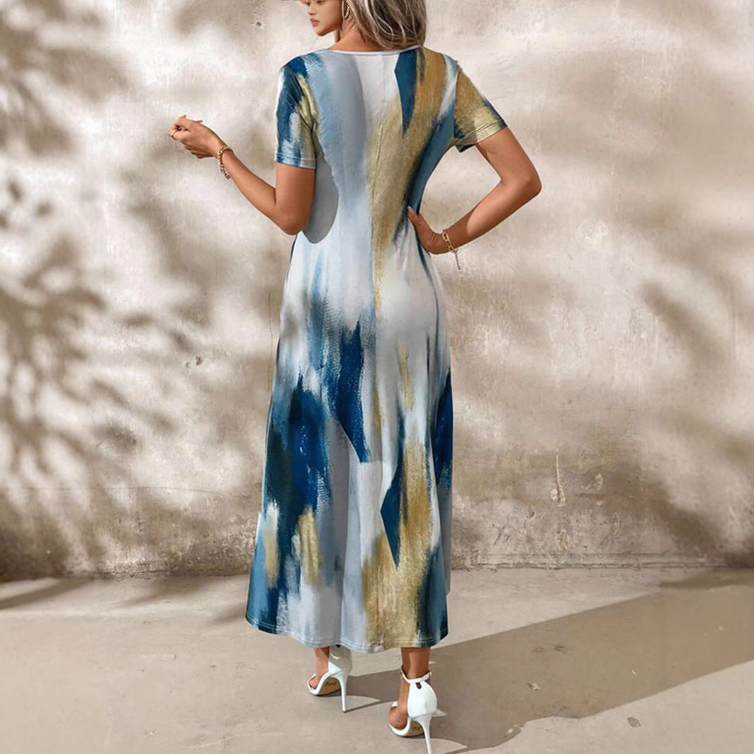 Kvinna A-Line Klänning Geometriskt Mönster Kortärmad Polyester-3