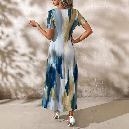 Kvinna A-Line Klänning Geometriskt Mönster Kortärmad Polyester-3