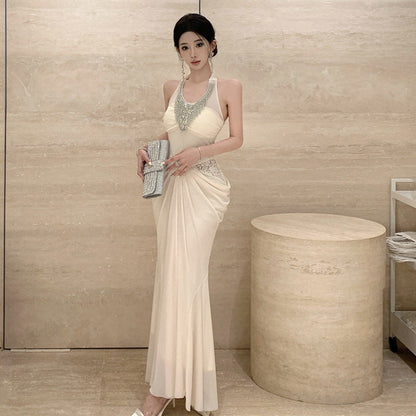 Kvinnors Fishtail Klänning Halterneck Polyester Elastan-2