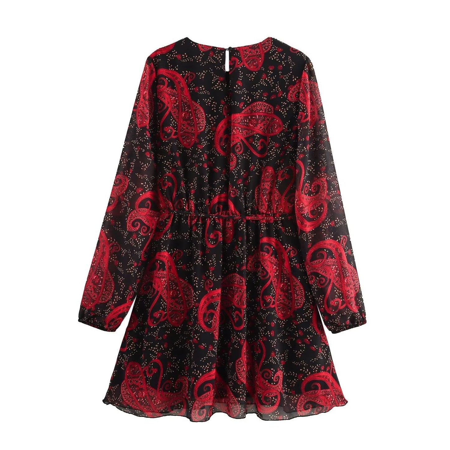 Damklänning A-Line Blommig Chiffong Midi med Långa Ärmar-3