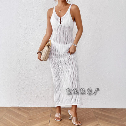 Långklänning Dam V-Hals Ärmlös Randig Långklänning Fest Lätt Tyg-4